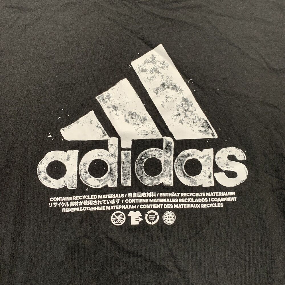 Adidas Men's XL T-shirt Recycled Big Logo Black Cotton S/S Size Extra Large - Picture 2 of 9